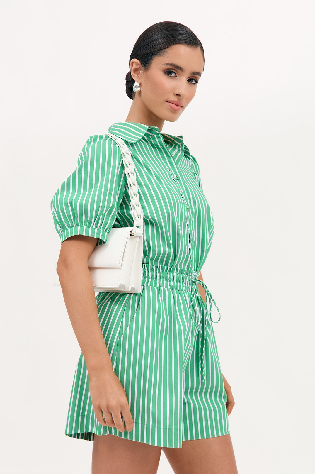 Adorne Louise Poplin Stripe Shirt - Green/White