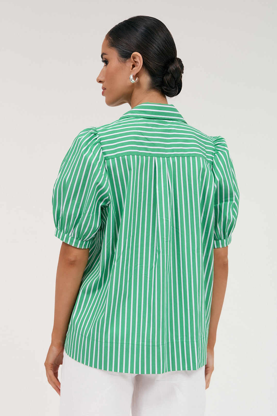 Adorne Louise Poplin Stripe Shirt - Green/White