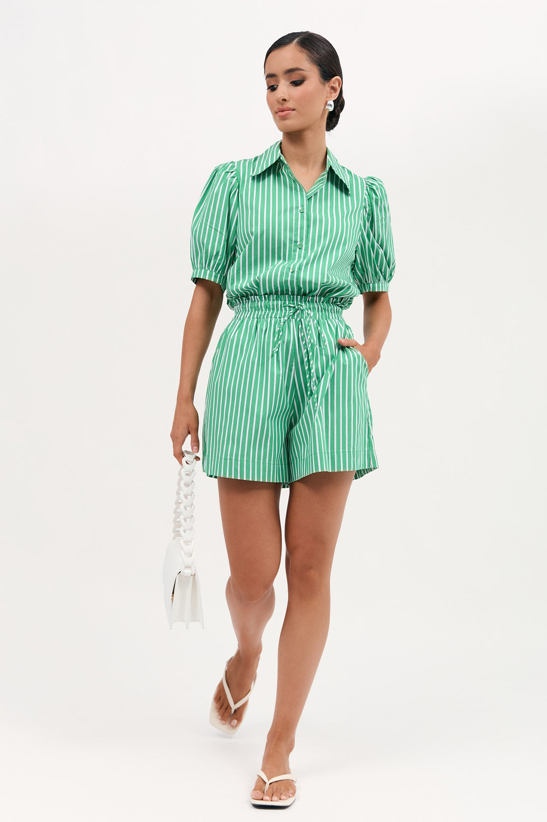 Adorne Louise Poplin Stripe Shirt - Green/White