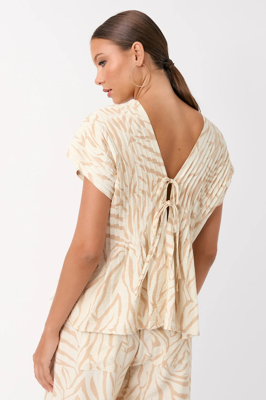 Adorne Dani Zebra Pleated Top - Camel