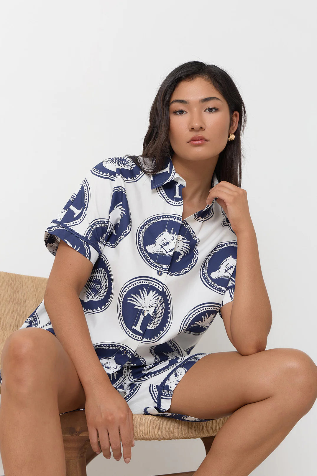 Adorne Haven Whitehaven Printed Short - Navy