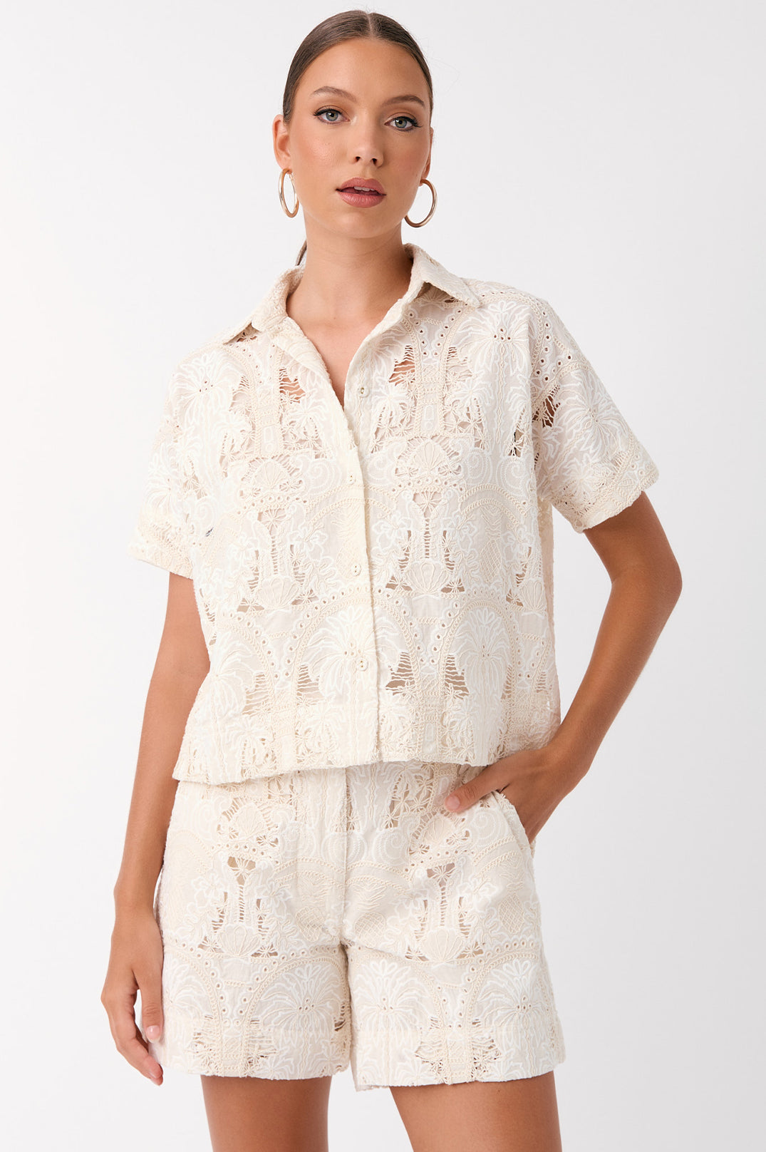 Adorne Millie Paradiso Broderie Shirt - Cream