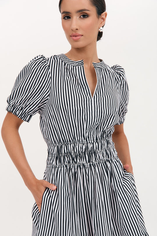 Adorne Violette Stripe Dress - Black/White