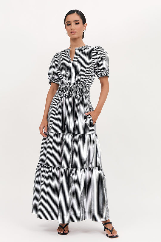 Adorne Violette Stripe Dress - Black/White