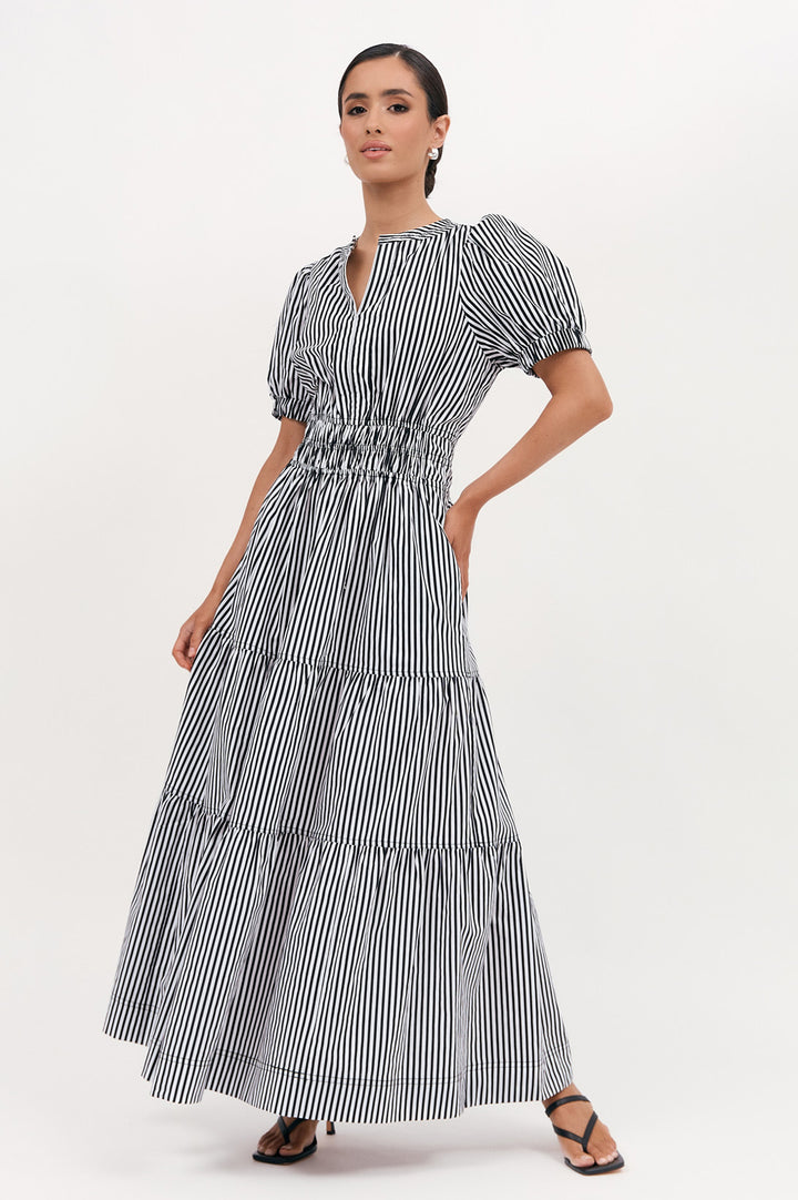 Adorne Violette Stripe Dress - Black/White