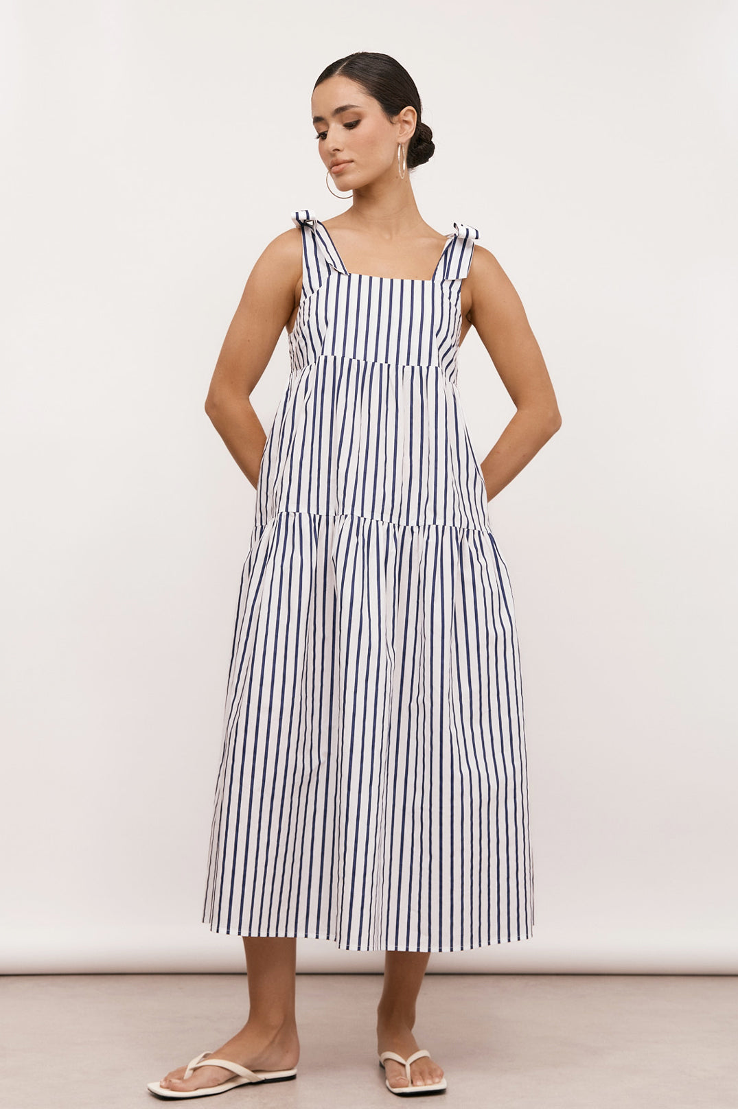 Adorne Noah Poplin Stripe Dress - Navy/White