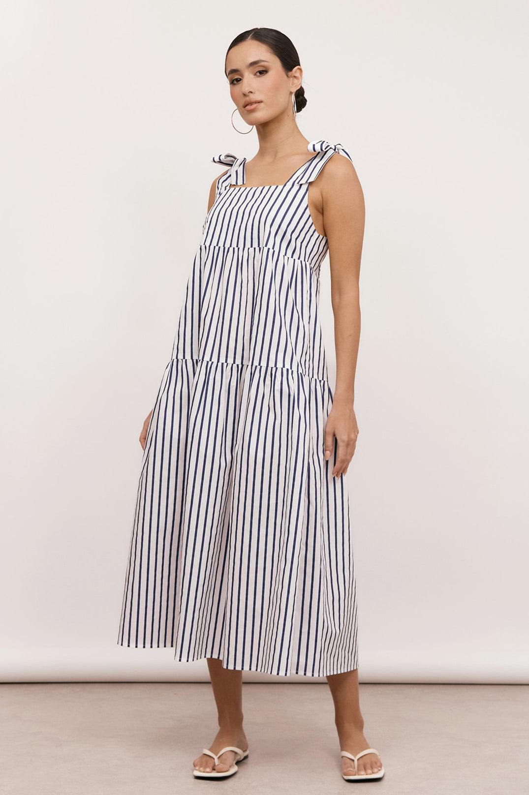 Adorne Noah Poplin Stripe Dress - Navy/White