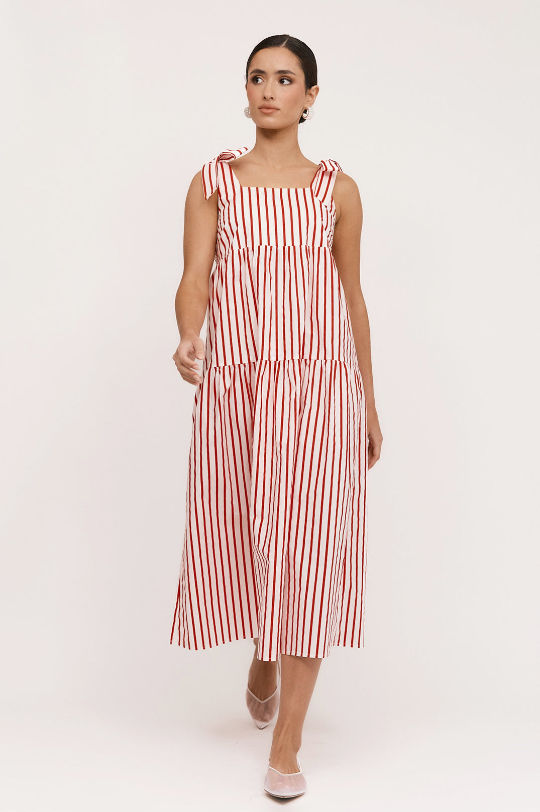 Adorne Noah Poplin Stripe Dress - Red/White