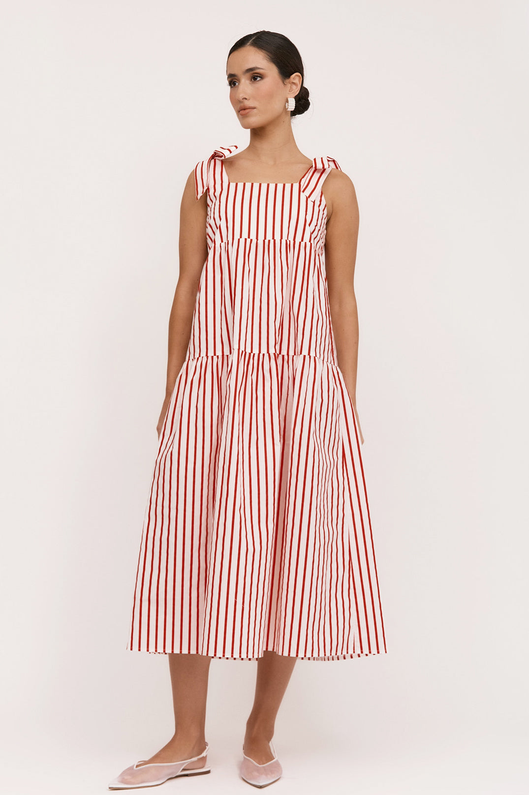 Adorne Noah Poplin Stripe Dress - Red/White