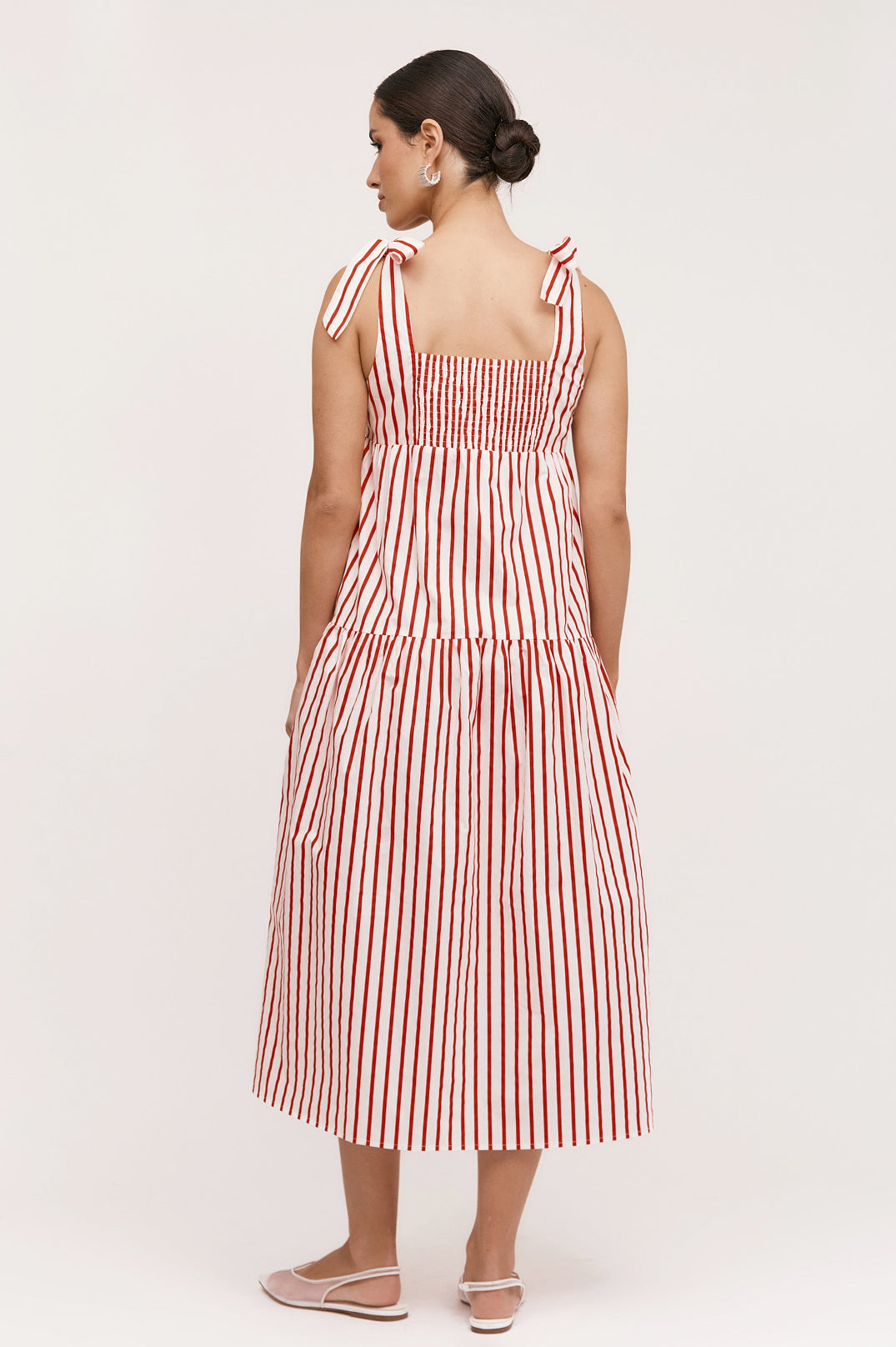 Adorne Noah Poplin Stripe Dress - Red/White