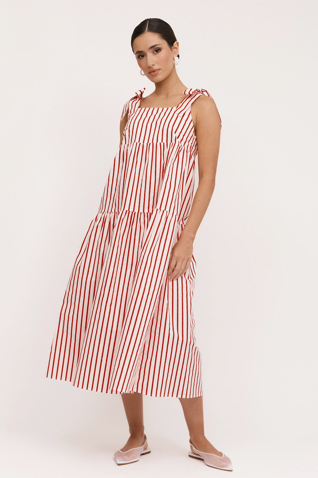 Adorne Noah Poplin Stripe Dress - Red/White