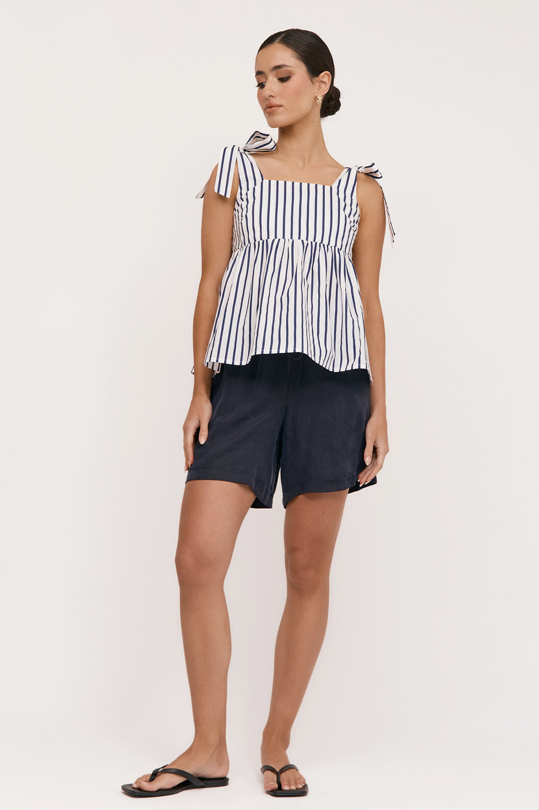 Adorne Noah Poplin Stripe Top - Navy/White