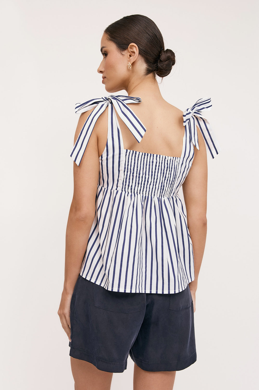 Adorne Noah Poplin Stripe Top - Navy/White