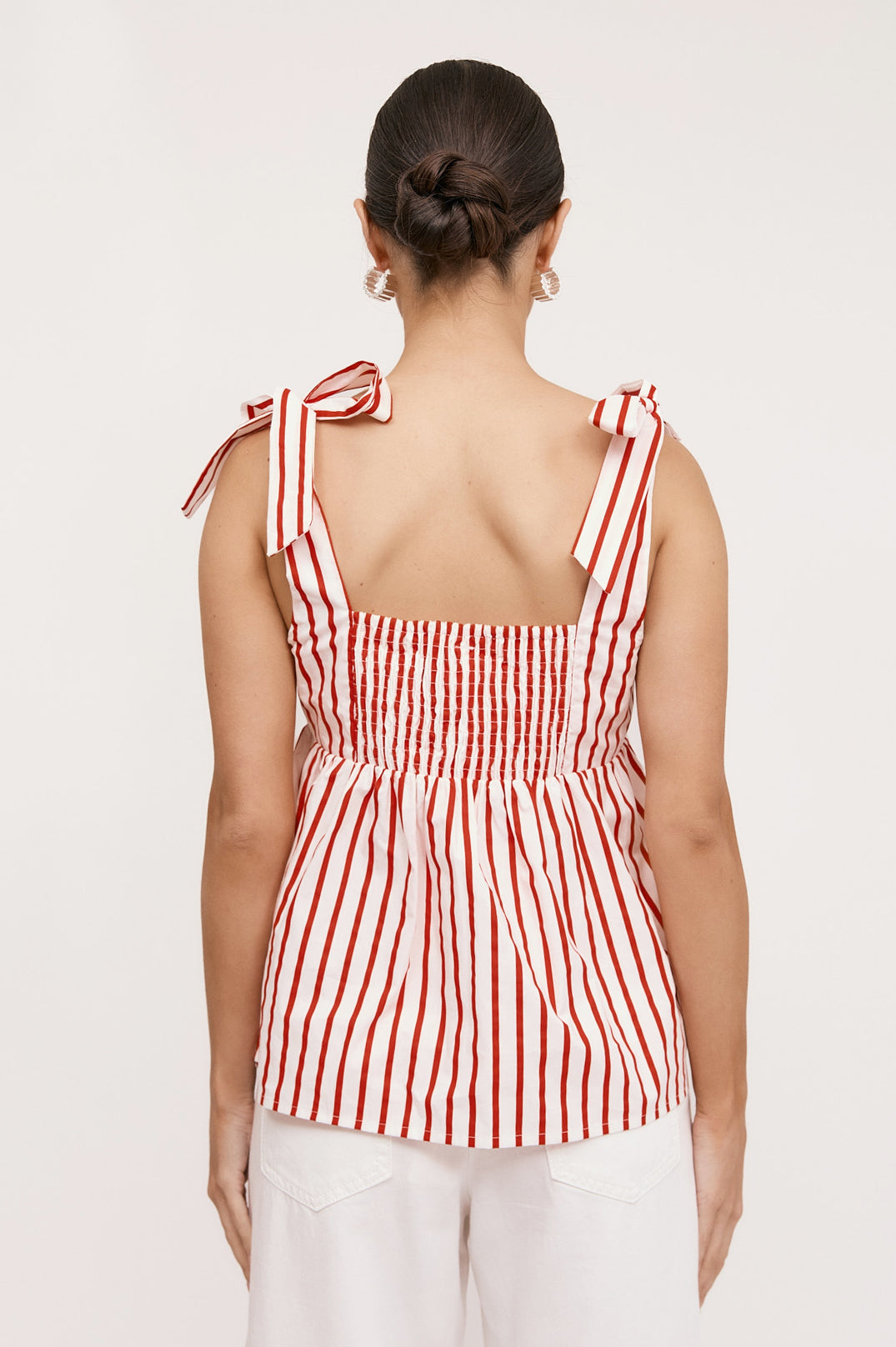 Adorne Noah Poplin Stripe Top - Red/White