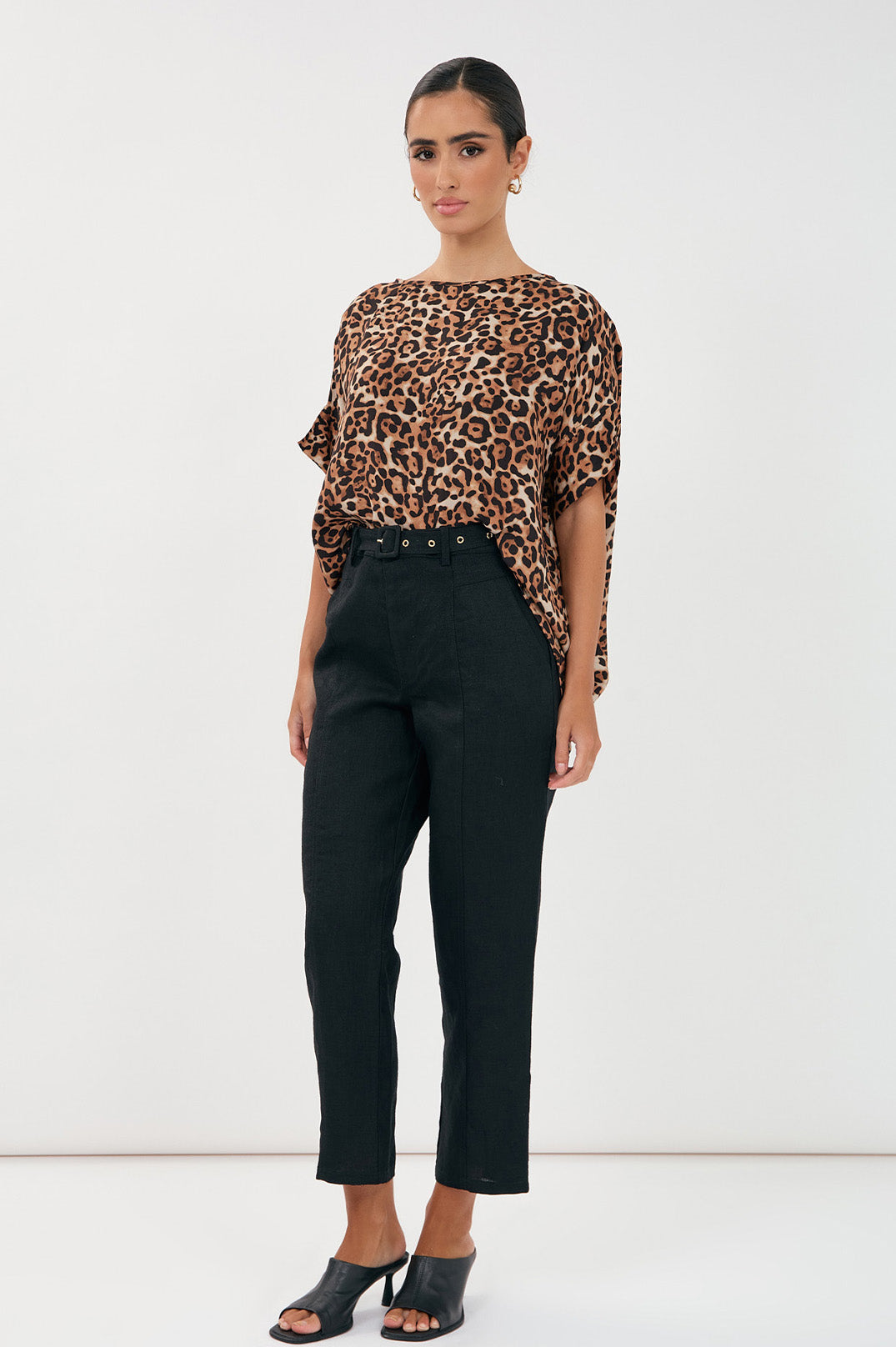 Adorne Tiffany Belted Linen Pant - Black