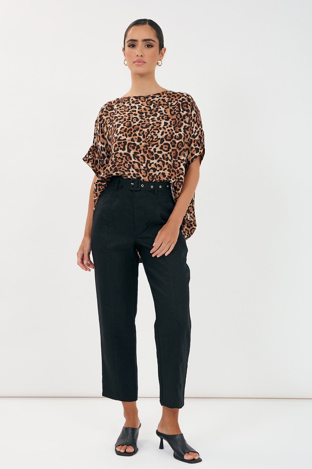 Adorne Tiffany Belted Linen Pant - Black