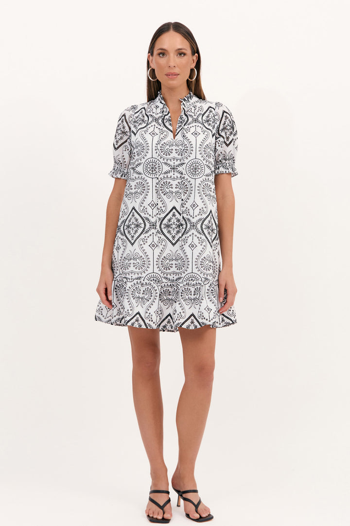 Adorne Blanca Contrast Broderie Dress