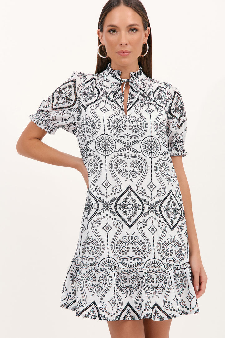 Adorne Blanca Contrast Broderie Dress