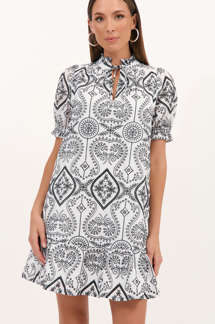 Adorne Blanca Contrast Broderie Dress