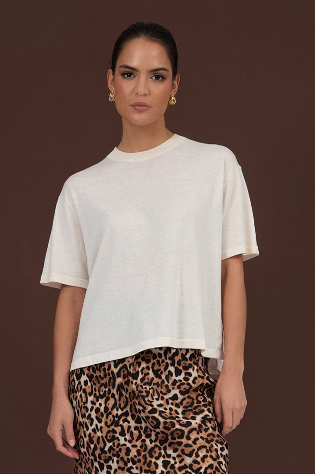 Adorne Laney Short Sleeve Light Weight Knit Top - Cream