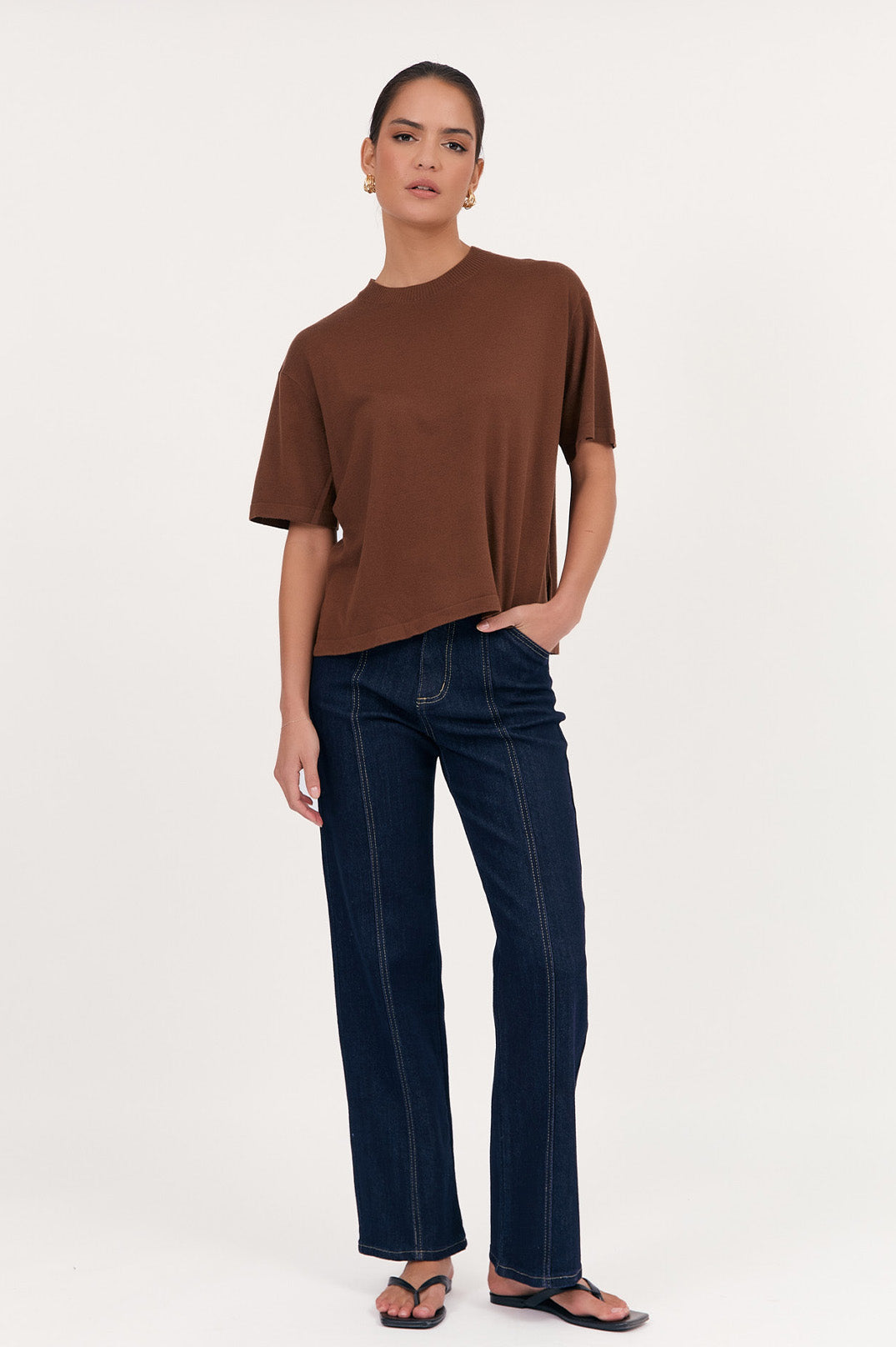 Adorne Laney Short Sleeve Light Weight Knit Top - Tan