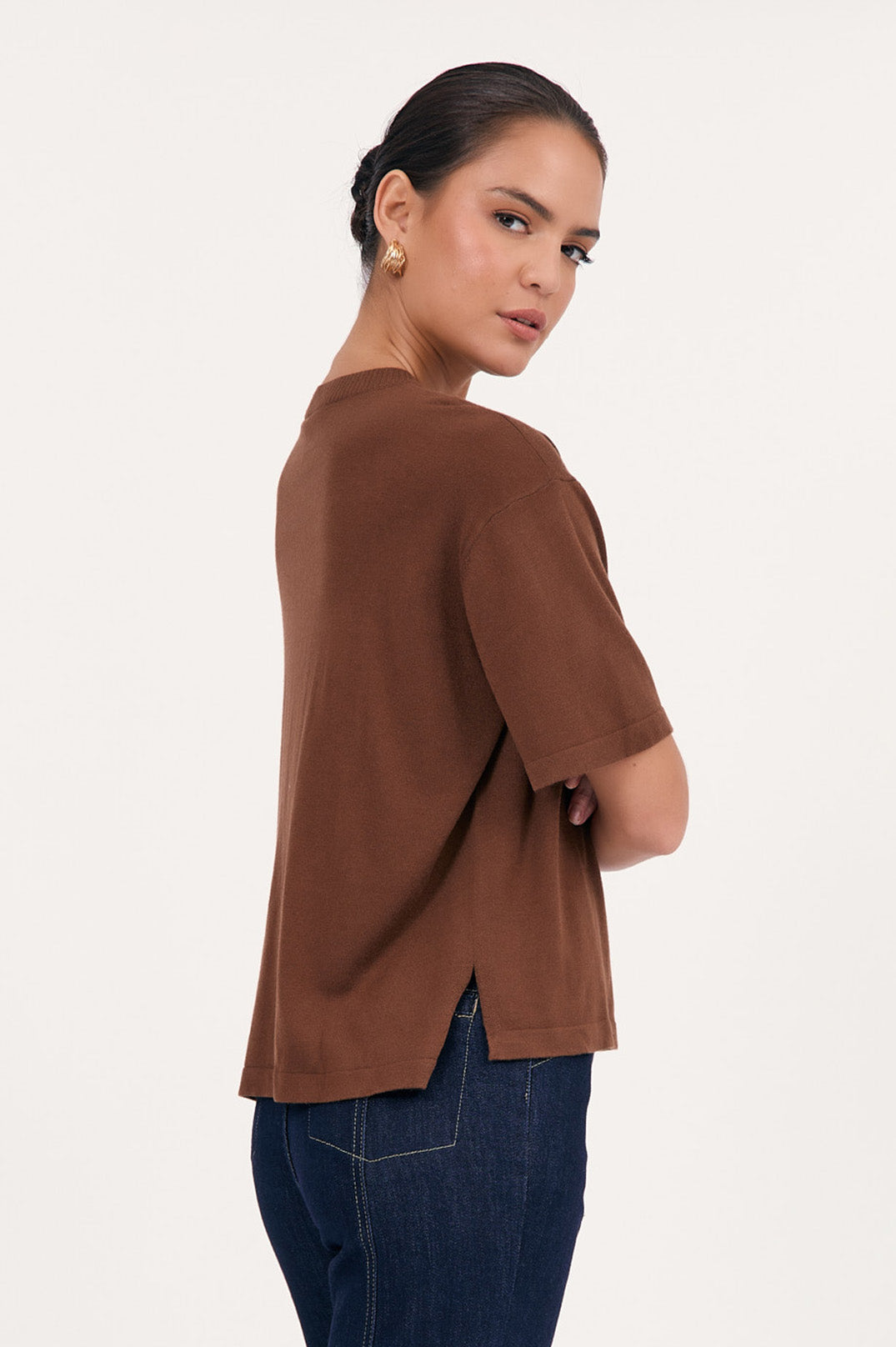 Adorne Laney Short Sleeve Light Weight Knit Top - Tan