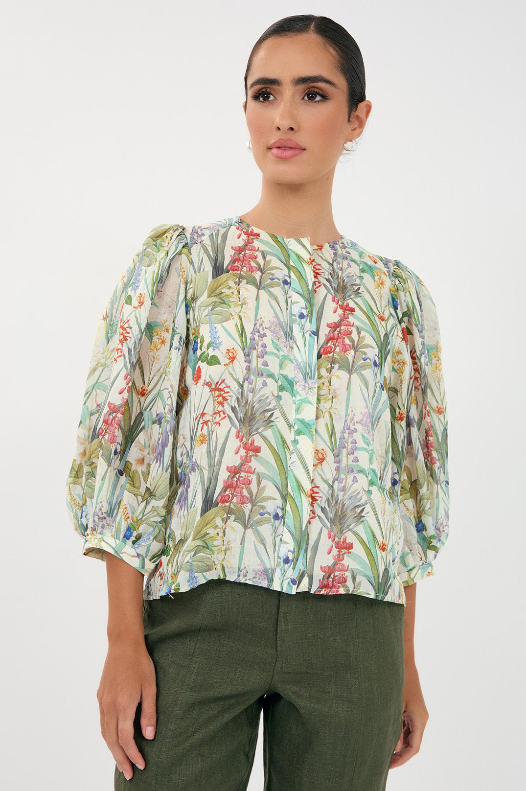 Adorne Lauren Floral Ramie 3/4 Sleeve Shirt