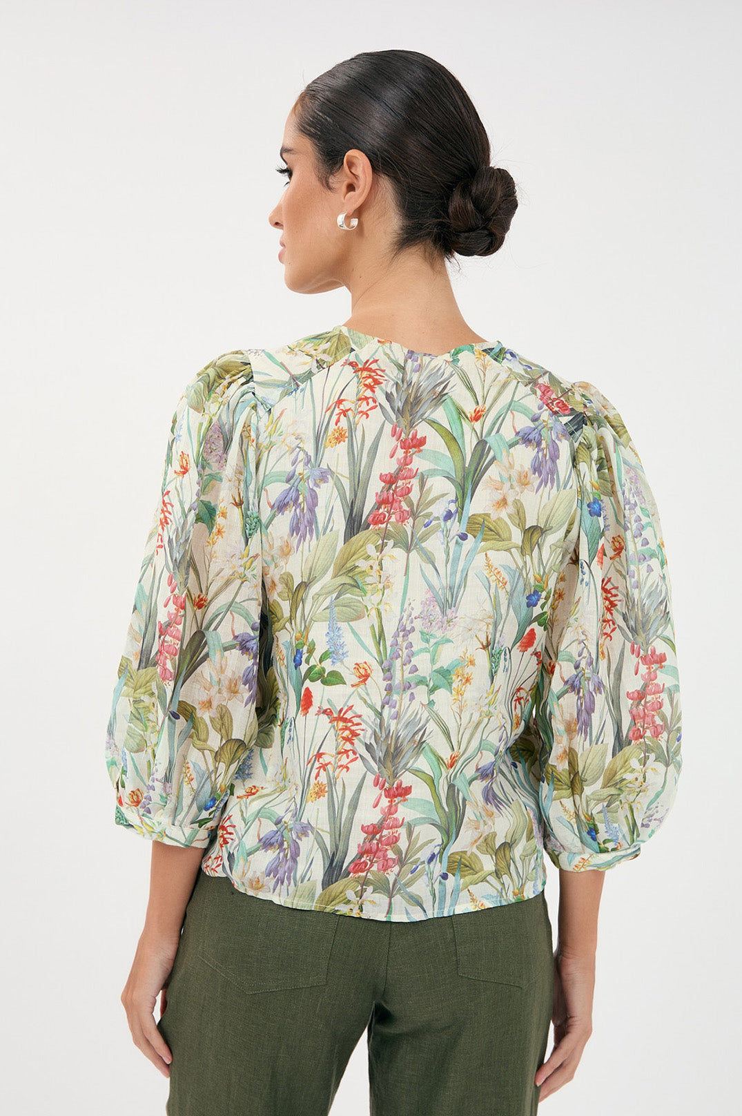 Adorne Lauren Floral Ramie 3/4 Sleeve Shirt