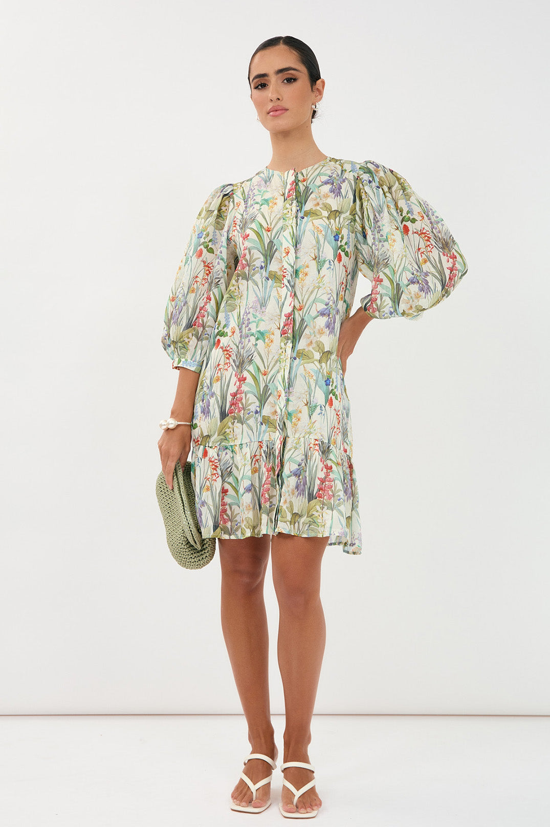 Adorne Lauren Floral Ramie 3/4 Sleeve Dress