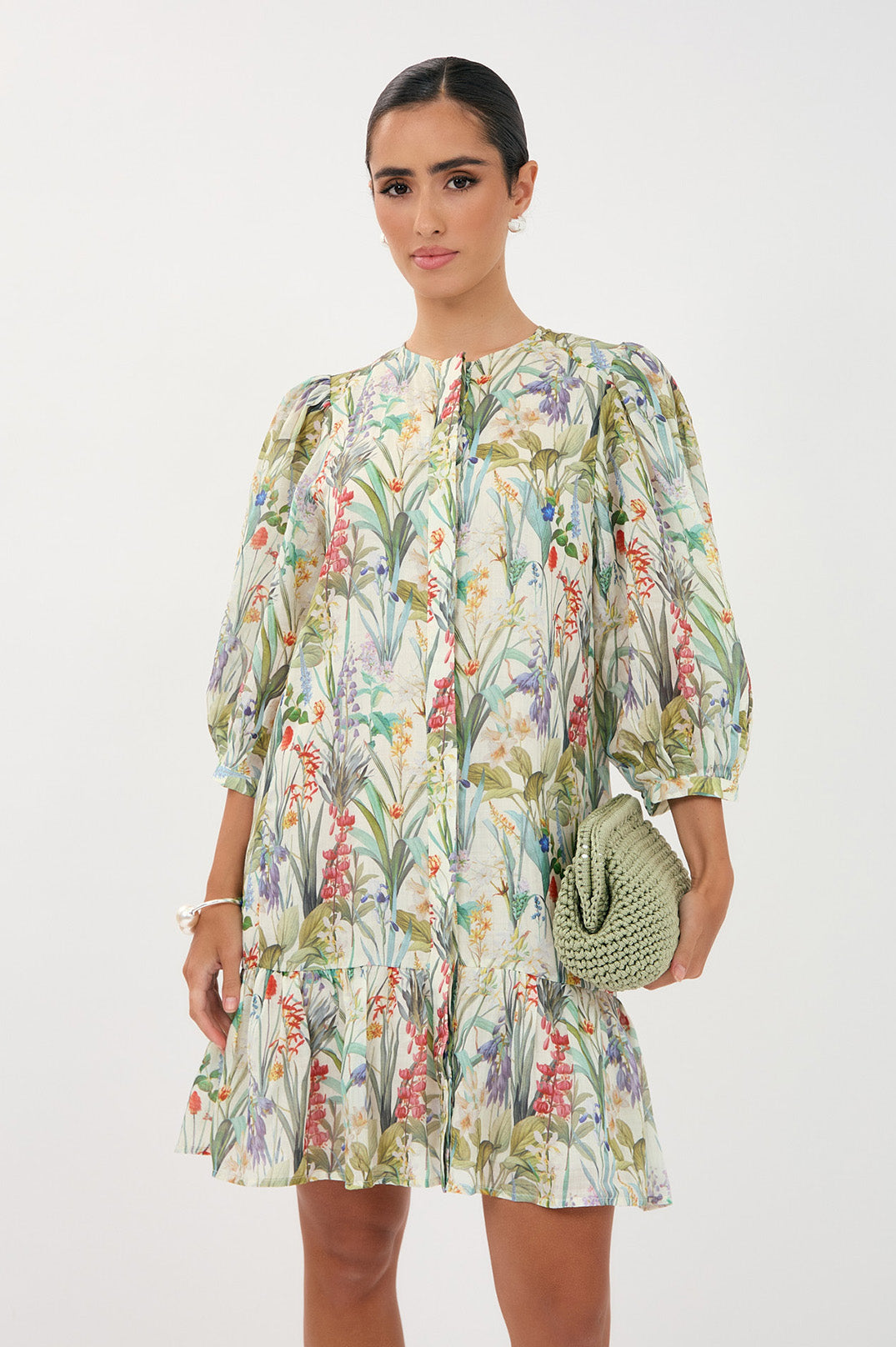 Adorne Lauren Floral Ramie 3/4 Sleeve Dress