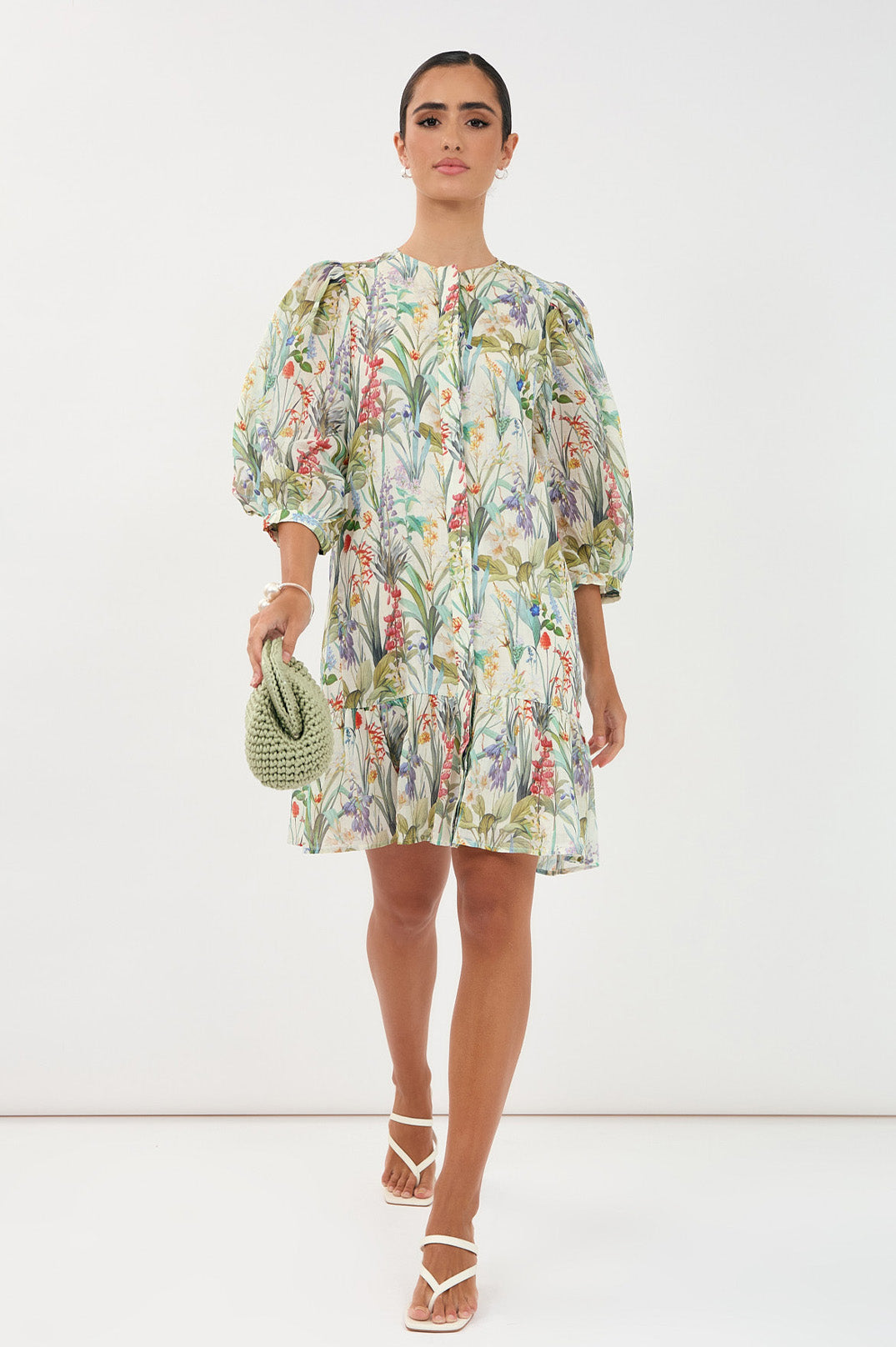 Adorne Lauren Floral Ramie 3/4 Sleeve Dress