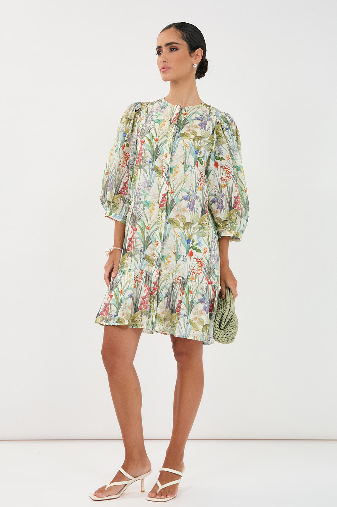 Adorne Lauren Floral Ramie 3/4 Sleeve Dress