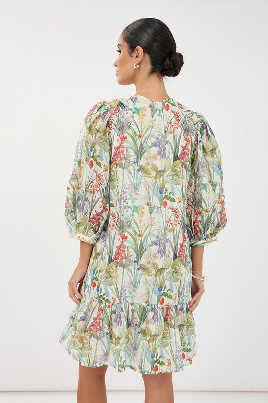 Adorne Lauren Floral Ramie 3/4 Sleeve Dress