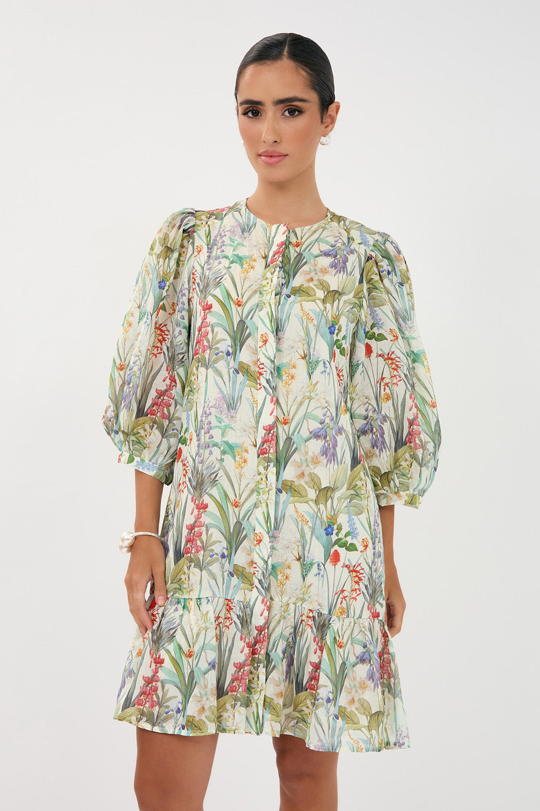 Adorne Lauren Floral Ramie 3/4 Sleeve Dress