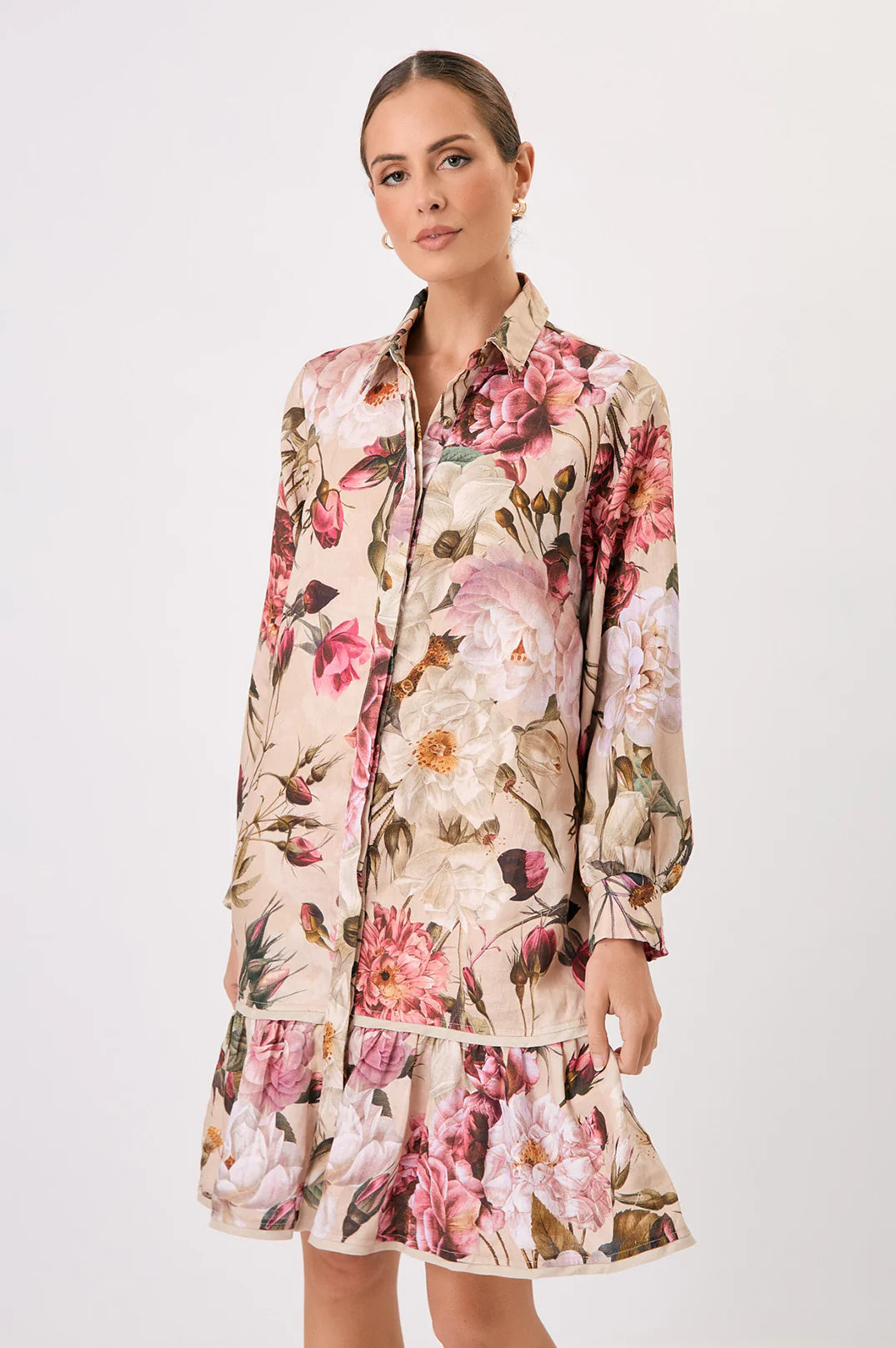 Adorne Nathalia Linen Floral Dress