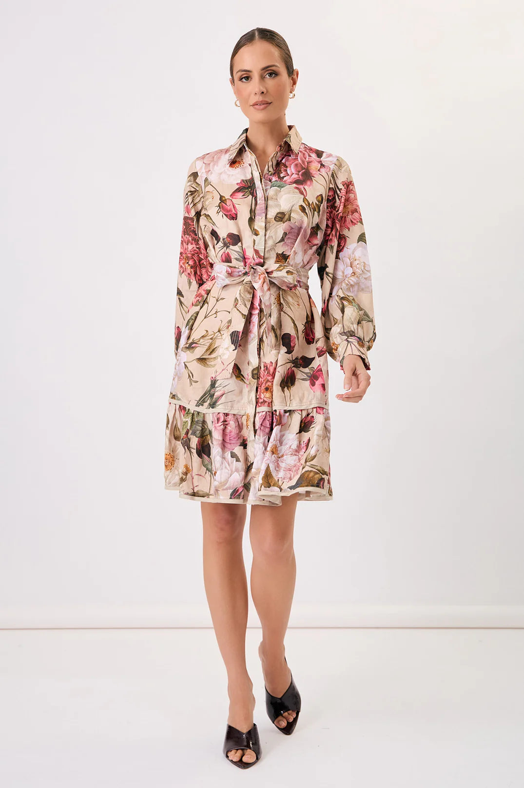 Adorne Nathalia Linen Floral Dress
