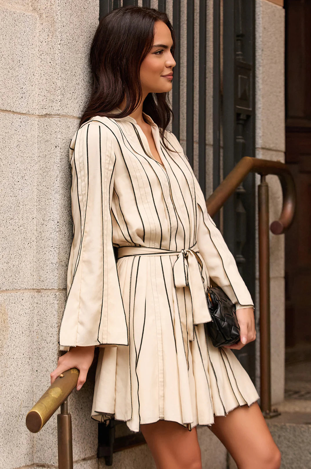 Adorne Georgina A line Contrast Panel Dress - Stone