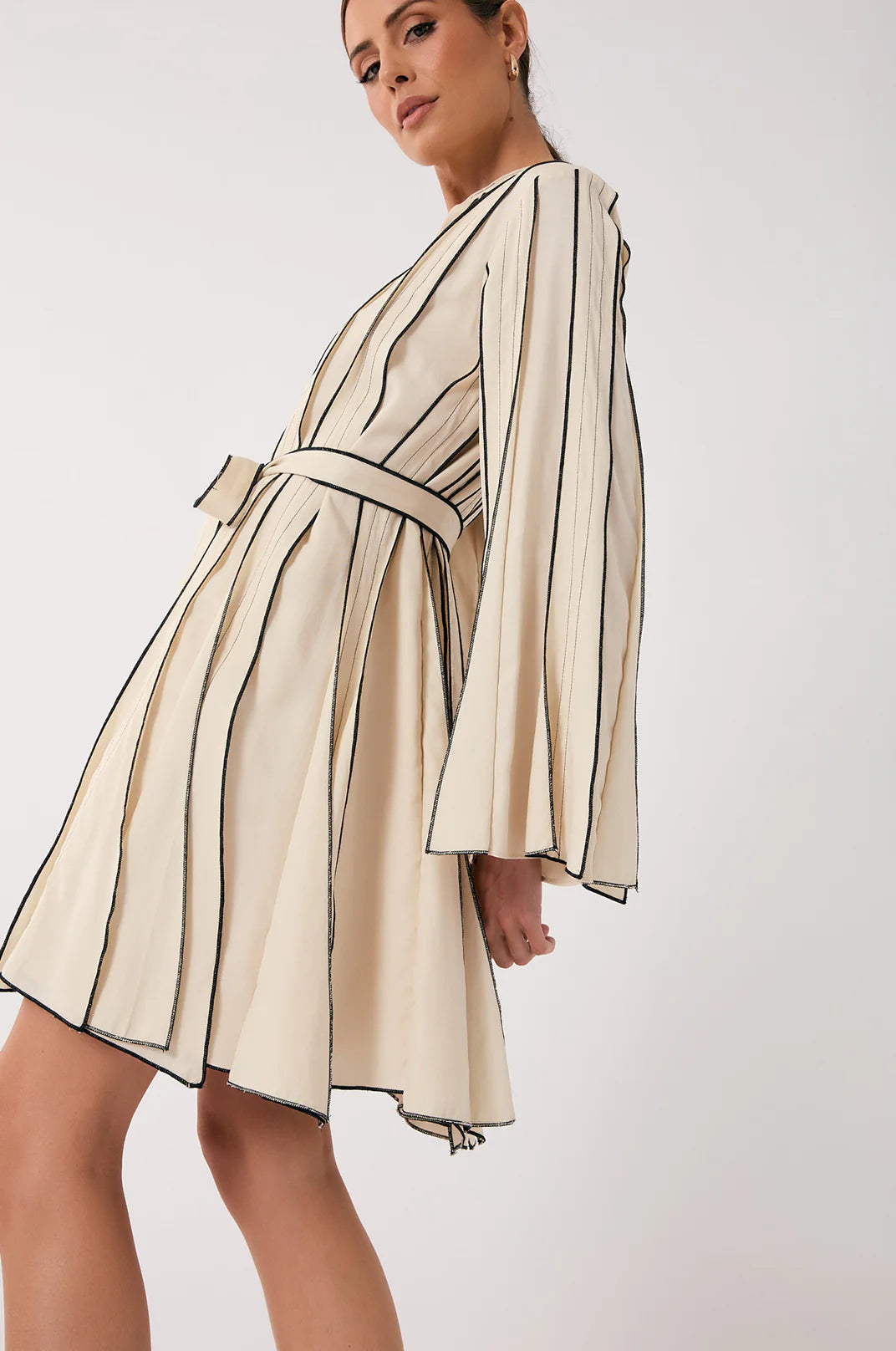 Adorne Georgina A line Contrast Panel Dress - Stone