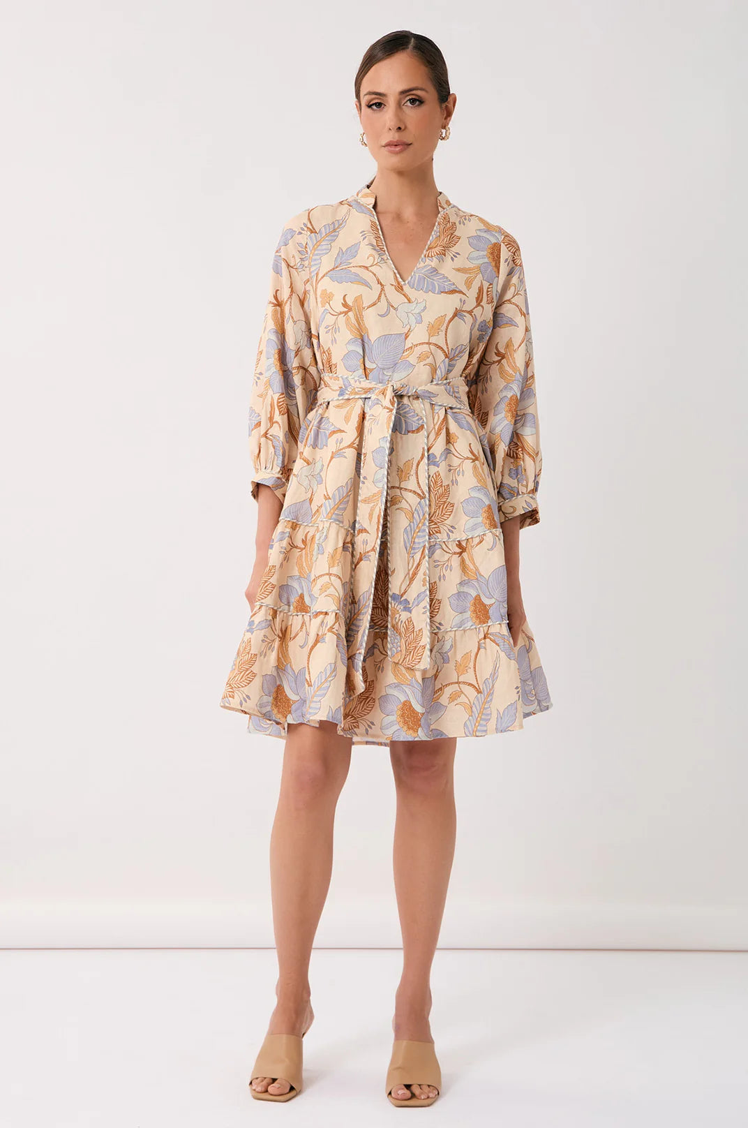 Adorne Mara Linen 3/4 Sleeve Short Dress