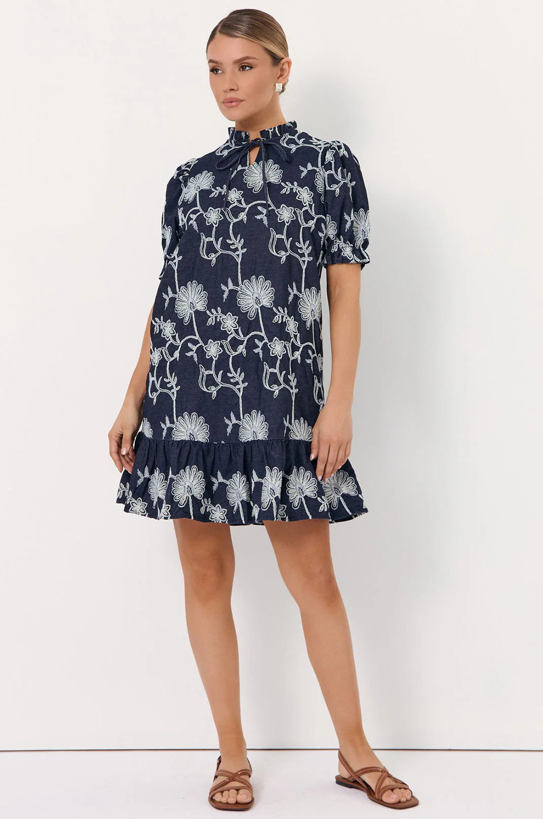 Adorne Lolita Embroidered Denim Dress