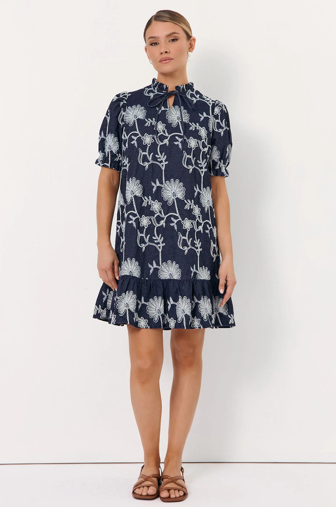 Adorne Lolita Embroidered Denim Dress