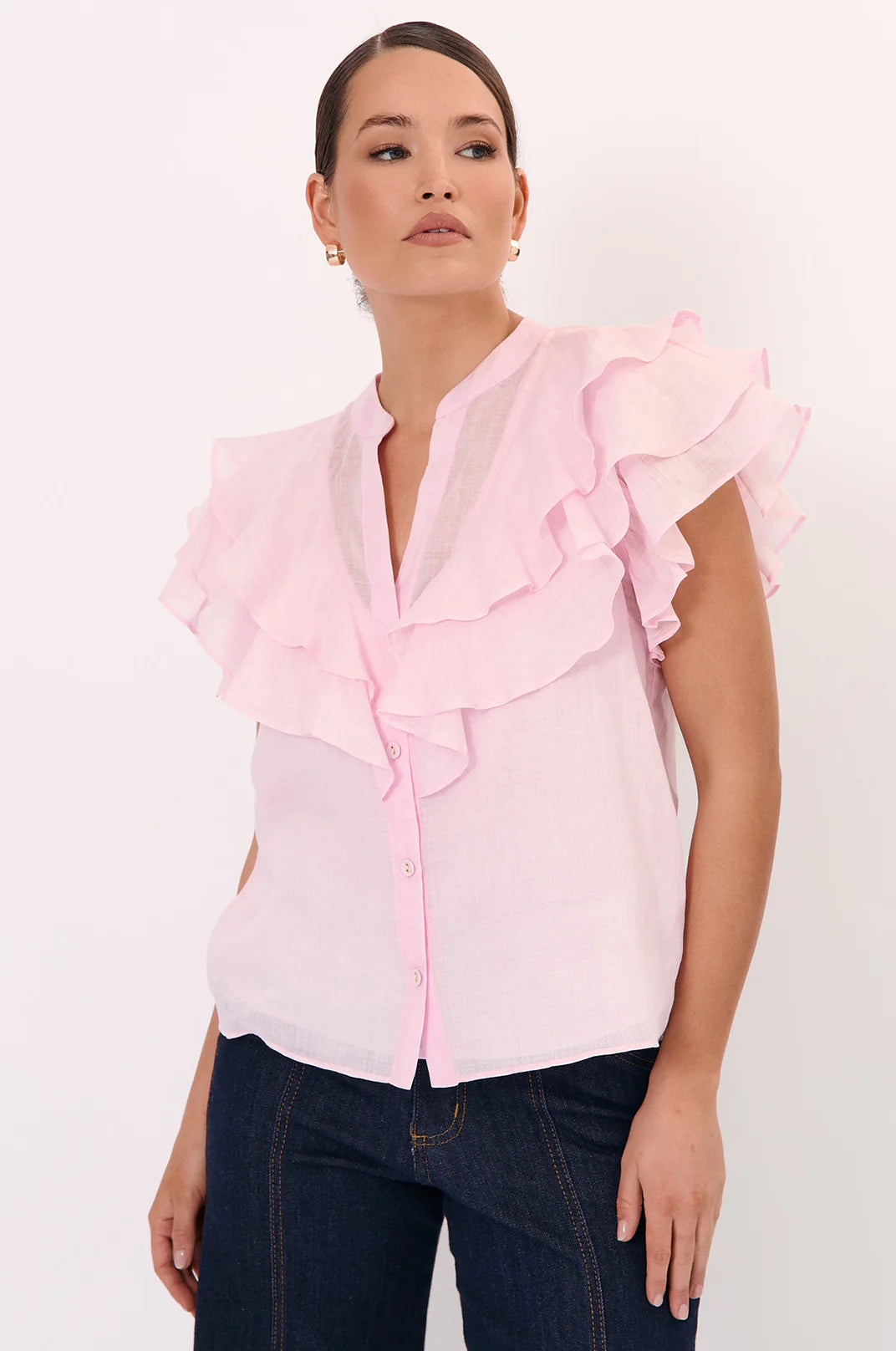 Adorne Micky Frill Top - Pink