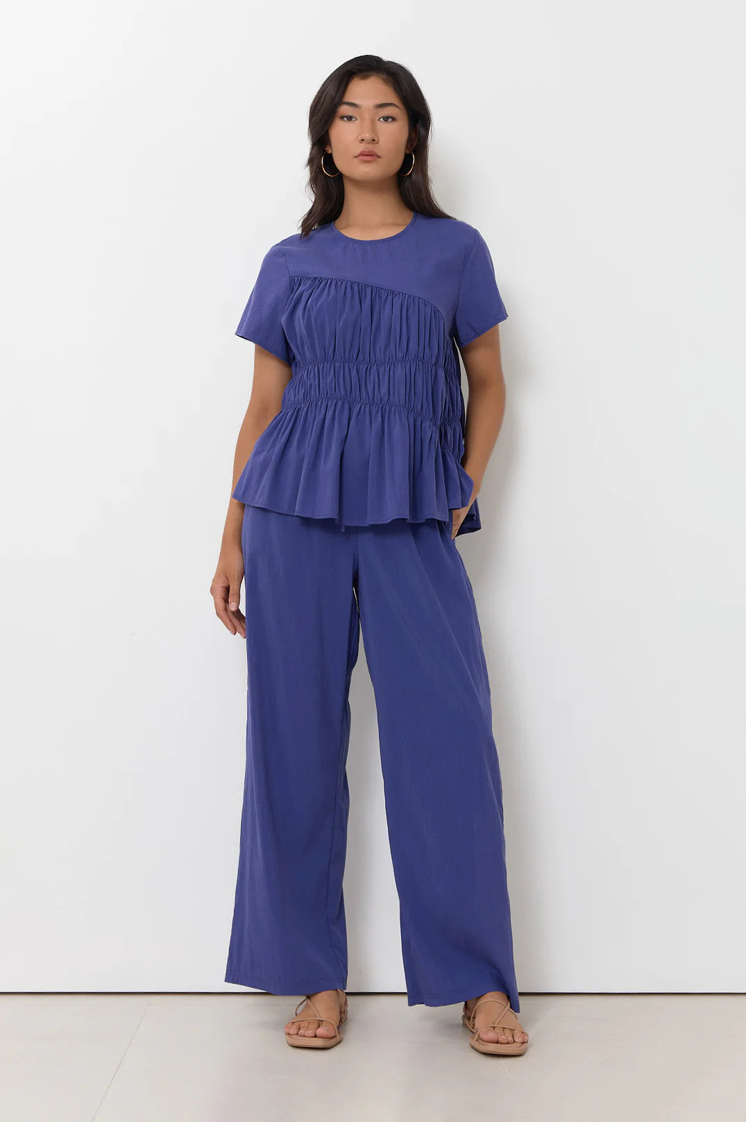 Adorne Evren Cap Sleeve Top - Blue