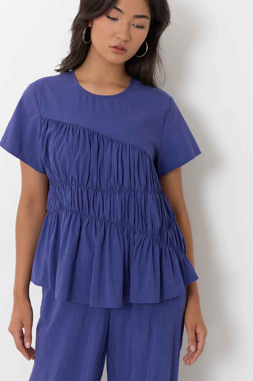 Adorne Evren Cap Sleeve Top - Blue