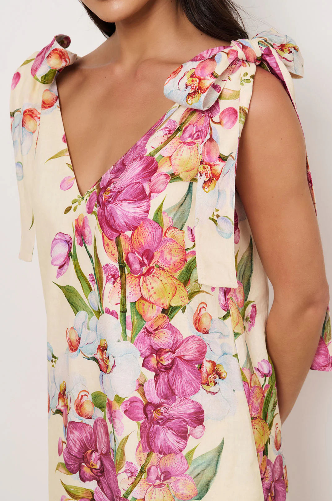 Adorne Hallie Tie Shoulder Linen Dress