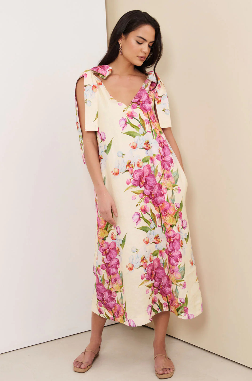 Adorne Hallie Tie Shoulder Linen Dress
