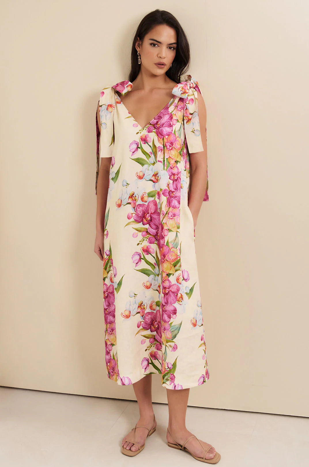 Adorne Hallie Tie Shoulder Linen Dress