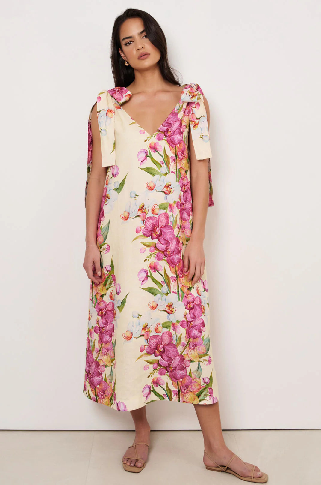 Adorne Hallie Tie Shoulder Linen Dress