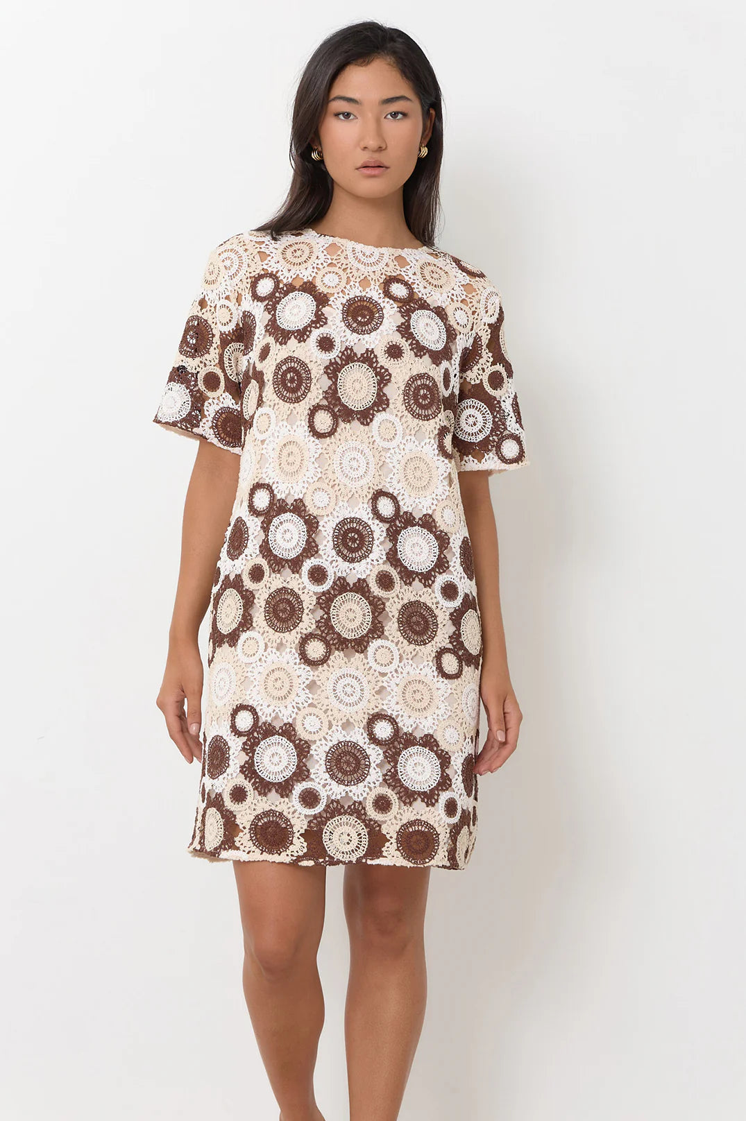 Adorne Kaia Crochet Short Dress - Chocolate