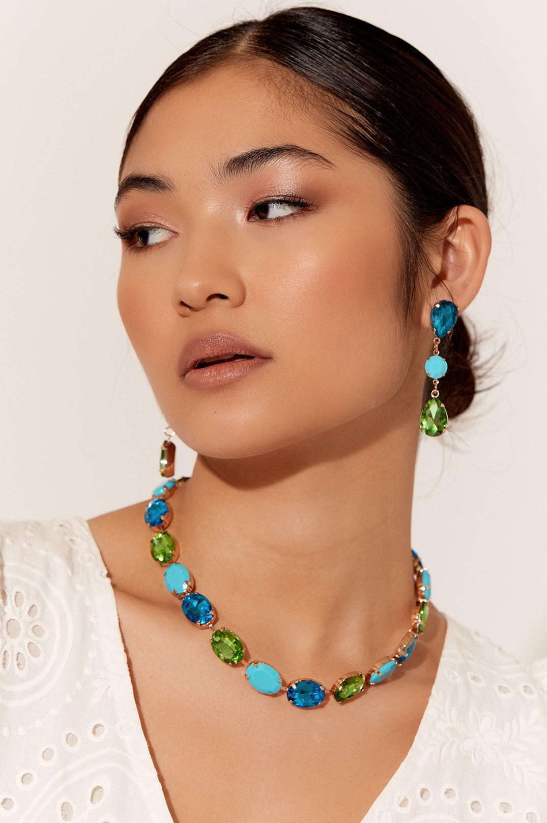 Adorne Stone and Glass Event Necklace - Blue/Green